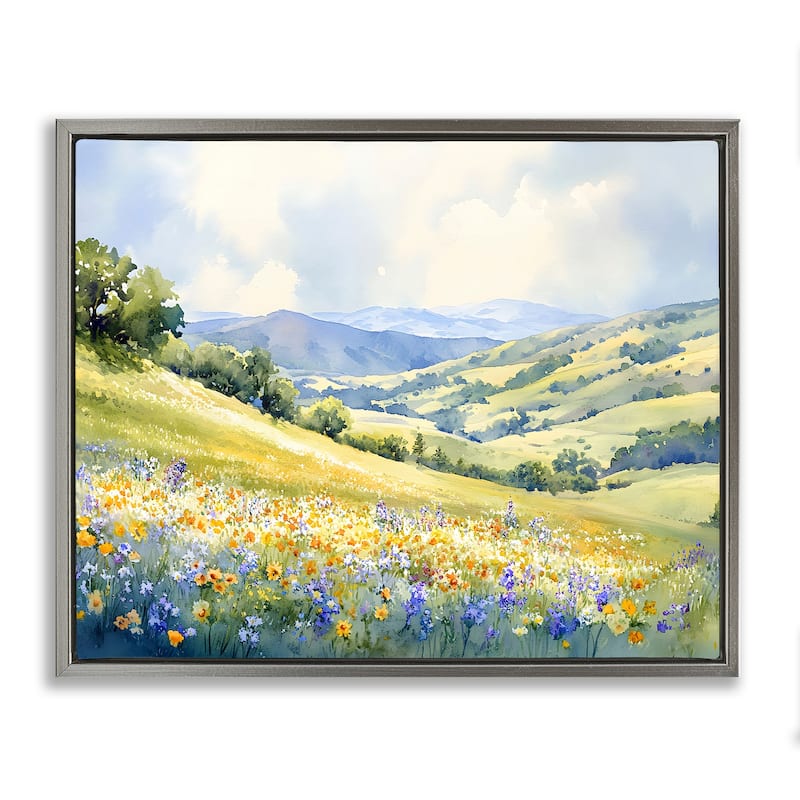Stupell Spring Meadow with Distant Mountain Framed Floater Canvas Wall Art Design By Franklyn Gregory - 31 x 25 - Grey