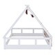 preview thumbnail 5 of 16, White and Brown Full Size Wooden Tent Bed with Fabric, Platform with Fence and Roof