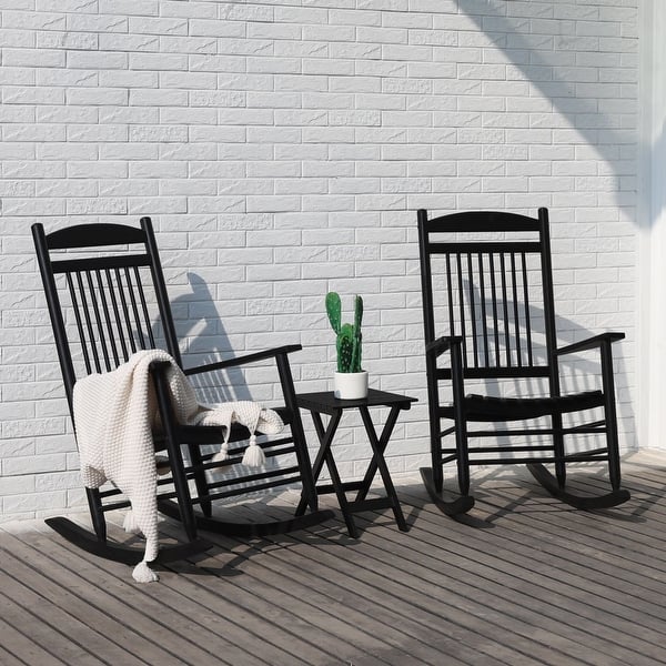 slide 2 of 40, VEIKOUS Wood 3-piece Outdoor Rocking Chair and Folding Table Set
