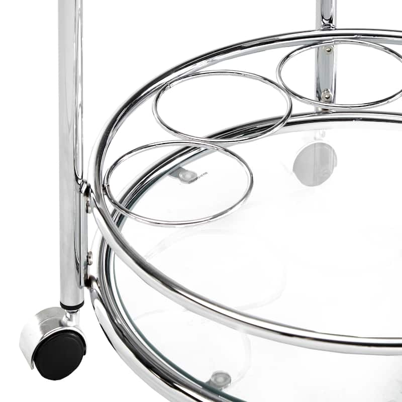 Metropolitan Round Chrome Metal Glass Top Bar Cart by iNSPIRE Q Bold