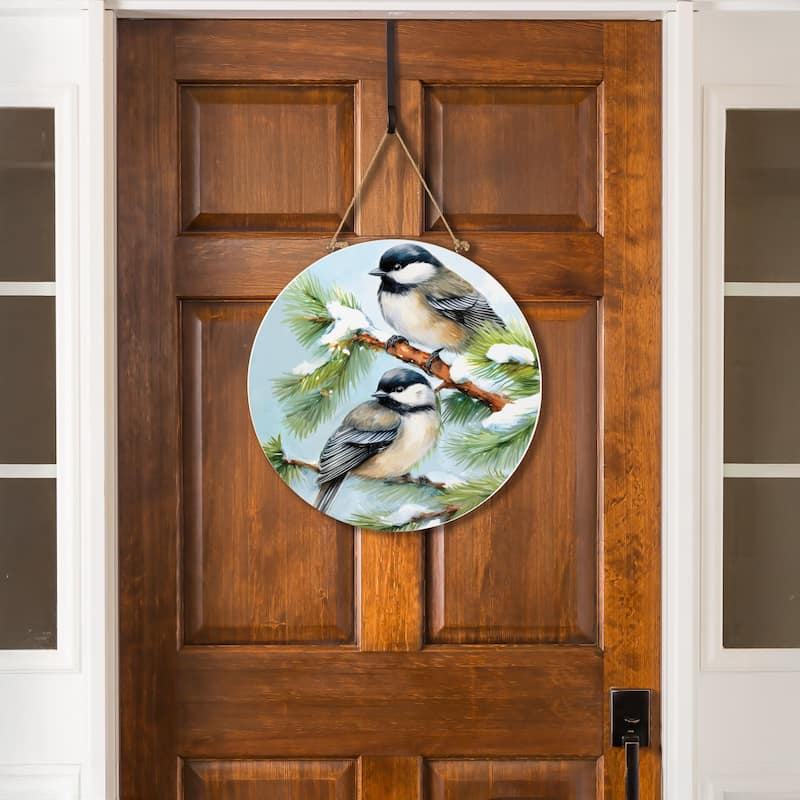 Holiday Chickadees Wood Door Decor, 18" - Multicolor