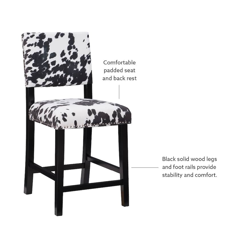 Linon Lemont Black Cow Print Counter Stool