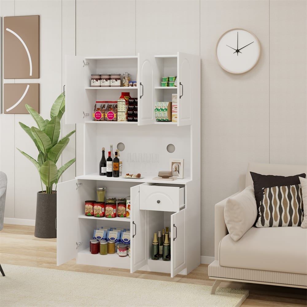 71" Kitchen Pantry Storage Cabinet with Microwave Oven Countertop