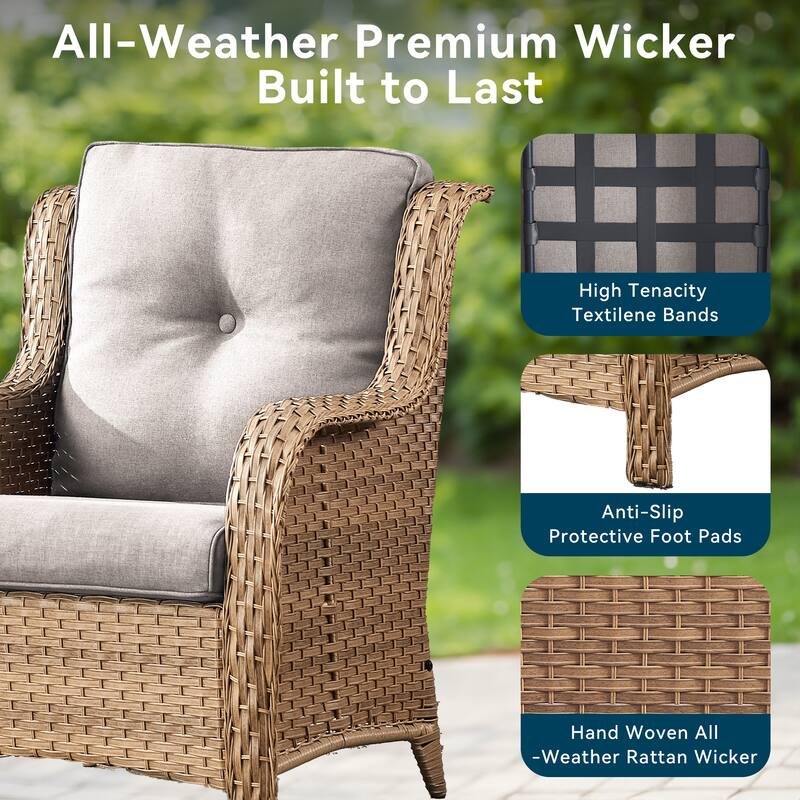 Outdoor Wicker High Back Club Chair Yellow-Beige - Yellow