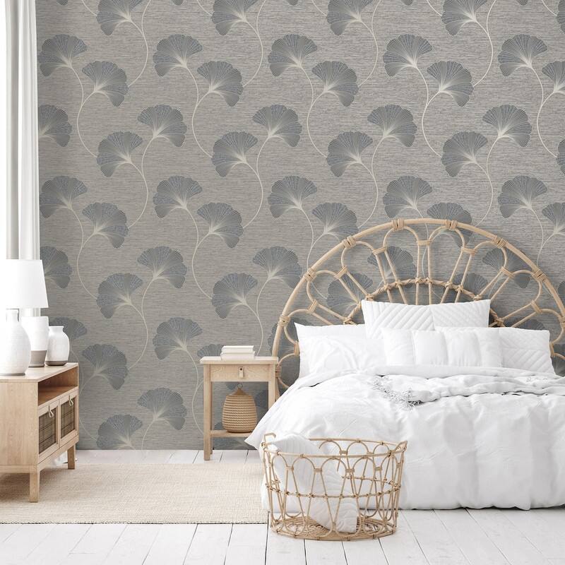 Fine Decor Miya Grey Ginkgo Wallpaper