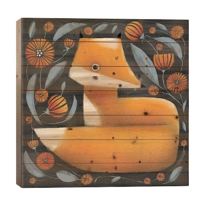 Fox And Flowers Print On Wood by Terry Runyan - Multi-Color