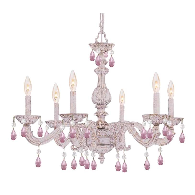 Paris Market 6 Light Rose Crystal White Chandelier - 28'' W x 21'' H