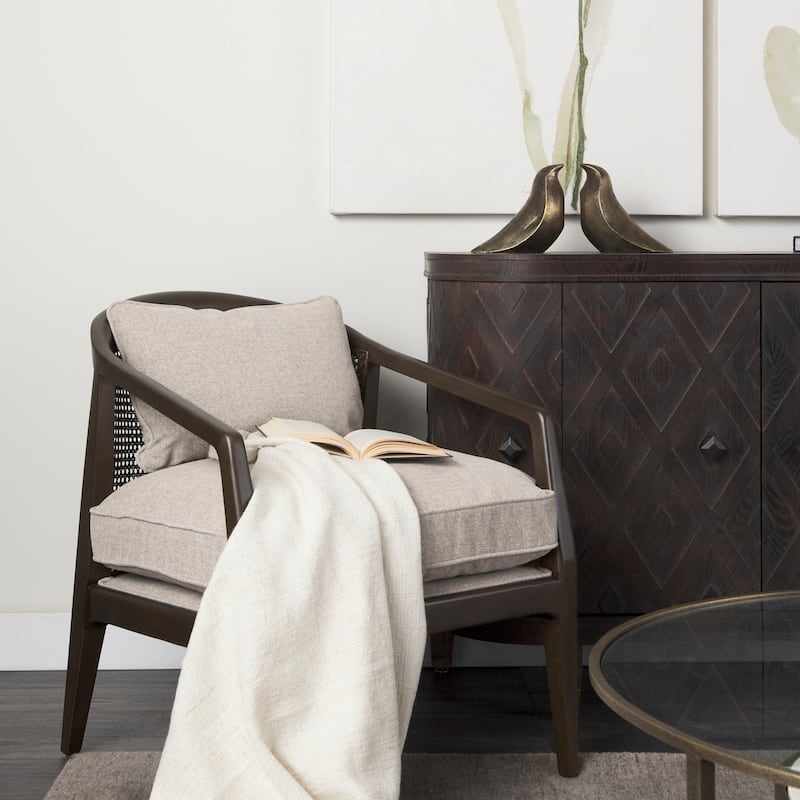Landon Wood and Fabric w/Cane Accent Chair