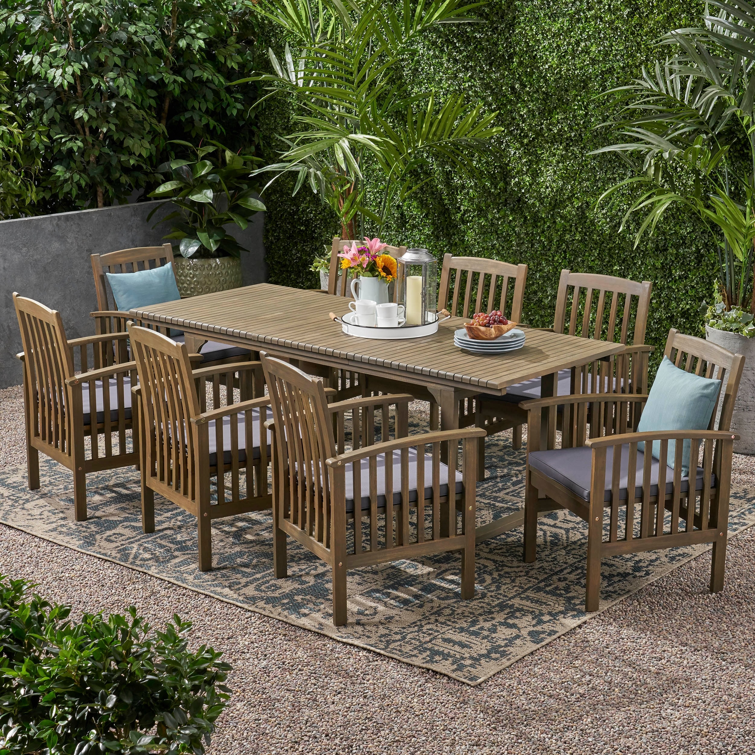 Sorrento Acacia Wood 9 piece Expandable Table Outdoor Dining Set