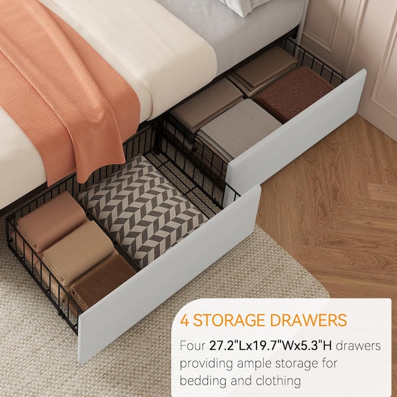 Bed Frame with 4 Storage Drawers and Headboard