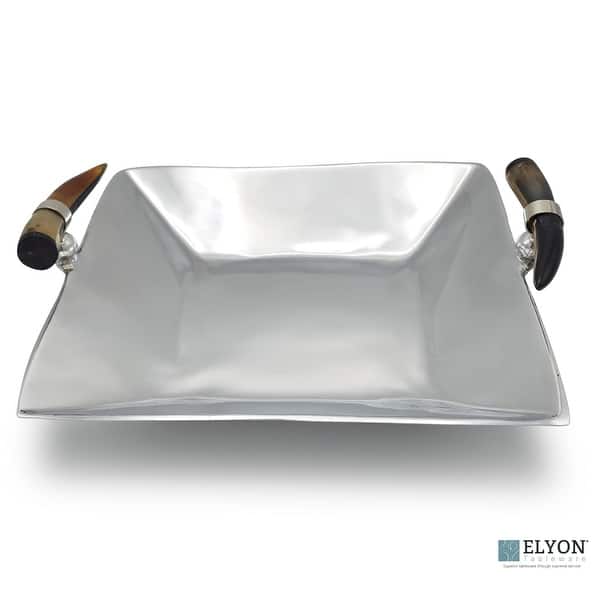 Elyon 15" Square Serving Tray Platter Handmade Horn Handles