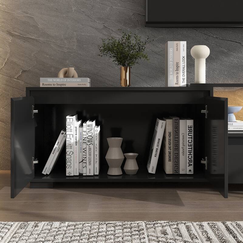 Modern Black TV Stand with LED Lighting and Expandable Open Area: Stylish, Customizable & Ultra - Practical
