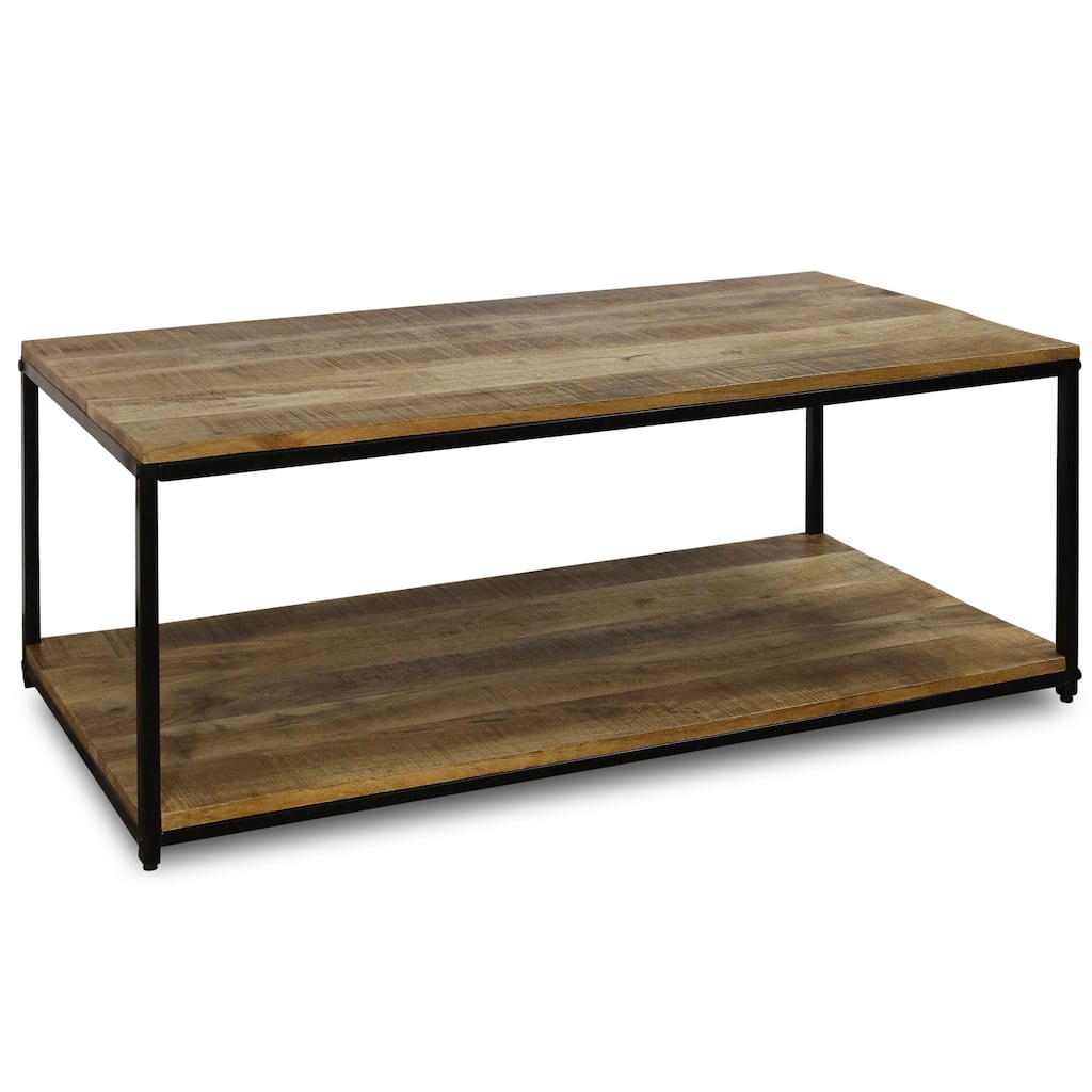 Logan - Rectangular Coffee Table with Lower Shelf and Black Iron Frame - Wood and Black Finish