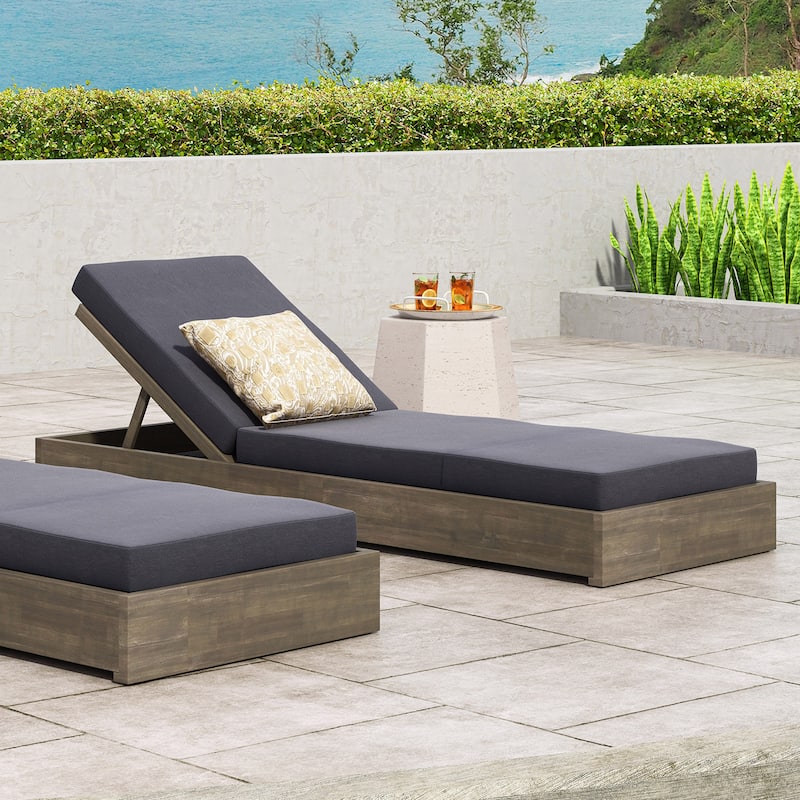 Christopher Knight Home - Elowen Patio Acacia Chaise Lounge With Cushion - Sandblast Gray+1 Piece+79"