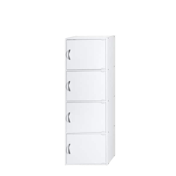 slide 2 of 4, Hodedah Home Decorative 4-Shelf, 4-Door Bookcase - White - 11.8"Lx15.9"Wx47.4"H