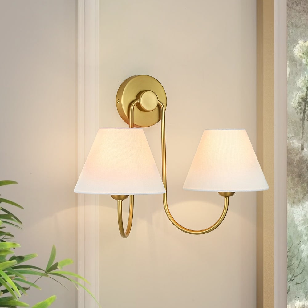 Mid-Century 2-Light Linen Cone Shade Vanity Wall Sconce