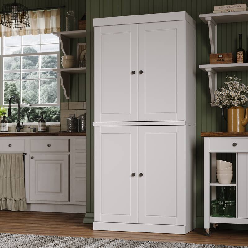Palace Imports 100% Solid Wood Pantry Cabinet, Raised Panel Doors, Adjustable Shelves, 32" Wide, 71.5" Tall - 32" x 71.5" - White
