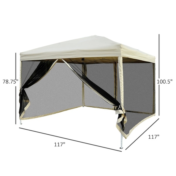 Outsunny 10 foot Easy Pop up Canopy Tent with Mesh Side Walls On