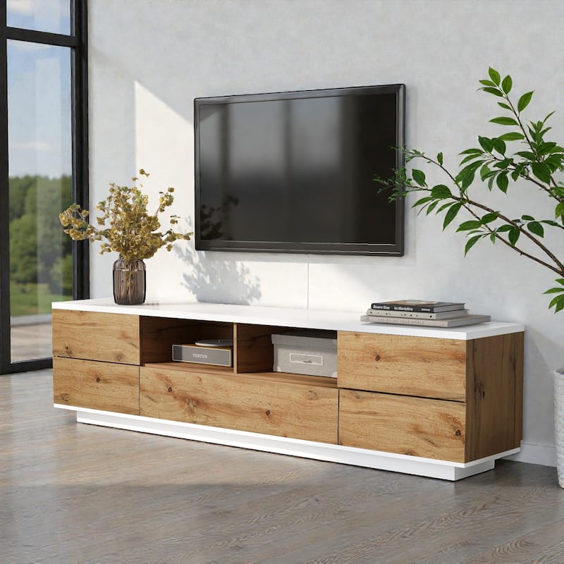 Modern 80 Inch TV Stand with Storage, Media Entertainment Console with Door Rebound Device and 8 Compartments