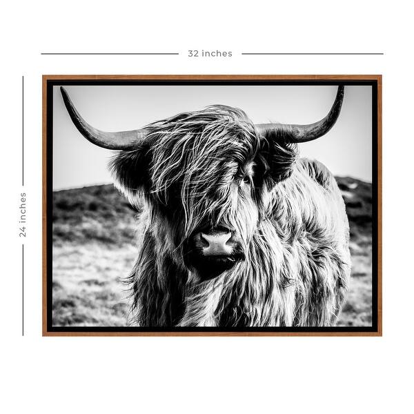 Stratton Home Decor Black and White Highland Cow Framed Canvas Wall Art Natural Wood Bed