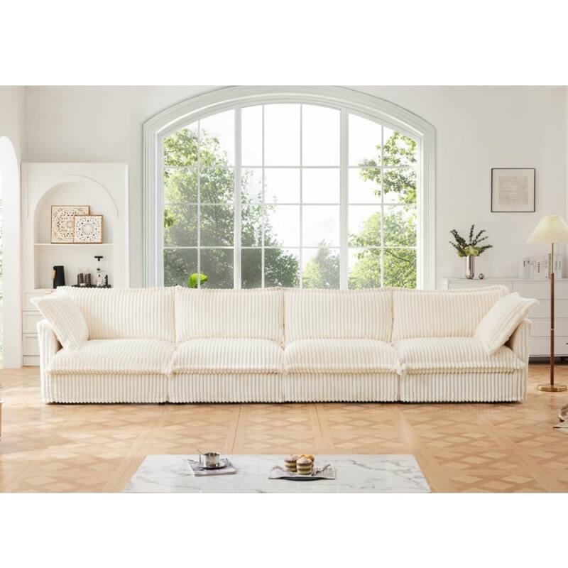Modern 4 Seater Upholstered Sofa with 2 Pillows