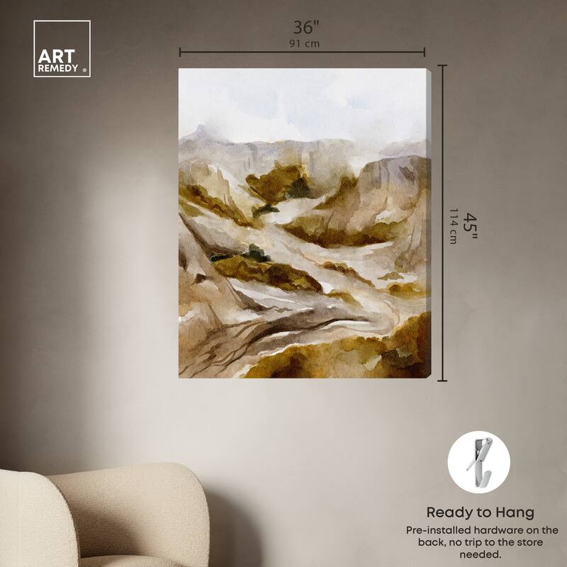 Art Remedy Winter End Rock Mountain Gallery Wrapped Landscape 1 Piece Canvas Wall Art Watercolor Style