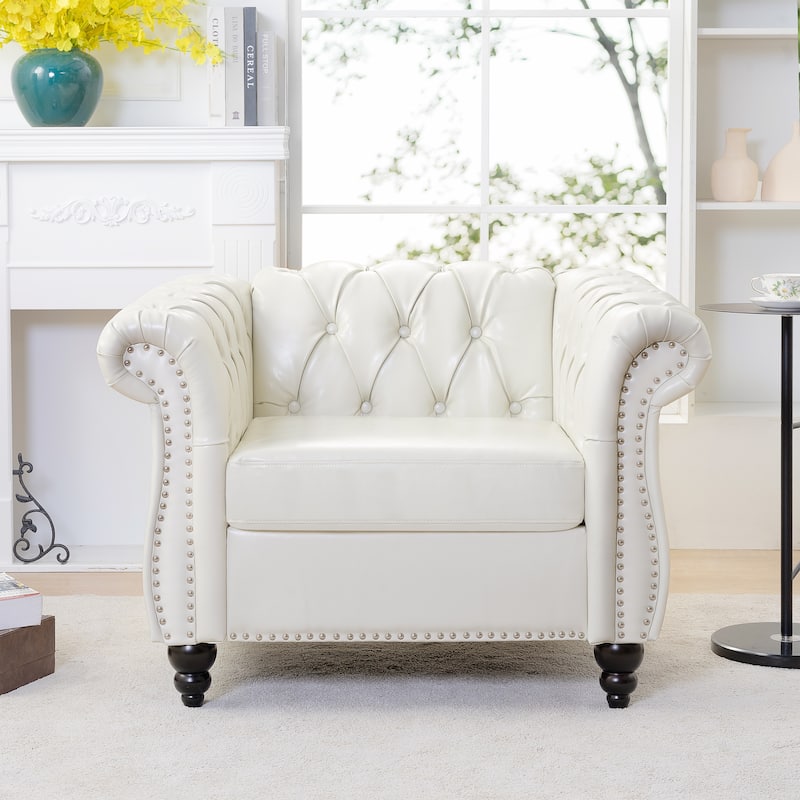 Classic Design Comfortable 1 Seater Sofa Accent Chair For Living Room - White-PU