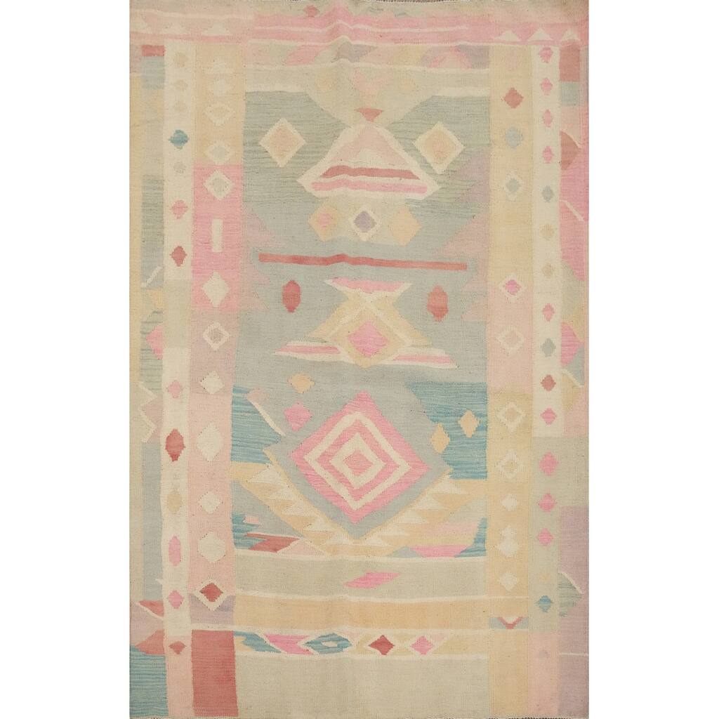 Hand Woven Oriental 100% Wool Carpet Southwestern Tribal Multi-Colored Kilim Area Rug - 6' 9'' X 5' 0''