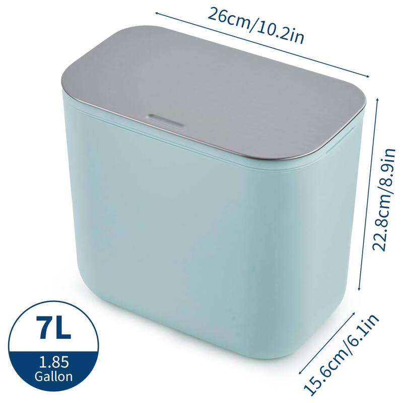 1.85 Gallon Compost Bin Hanging Trash Can with Stainless Steel Lid for Kitchen、Bathroom