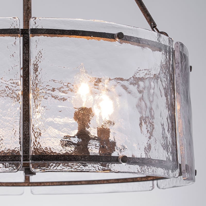 Modern 5-Light 20.5" Lantern Drum Chandelier Water Ripple Glass Pendant for Dining Room