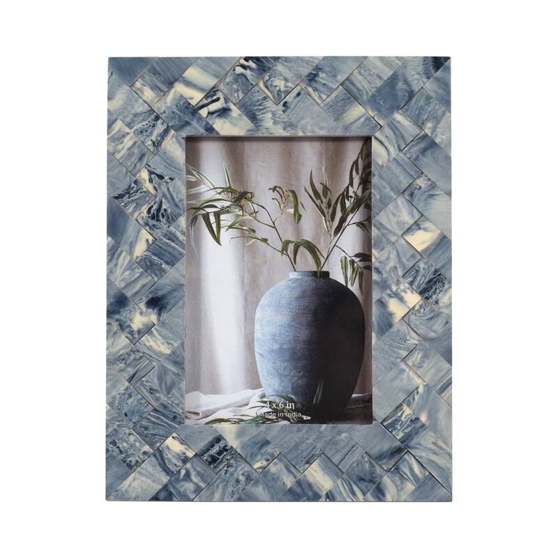 Sagebrook Home Resin, Woven Photo Frame, Blue/Ivory, Rectangle, Woven, Perfect for Home Decor Accessories - 6.5" x 1" x 9"