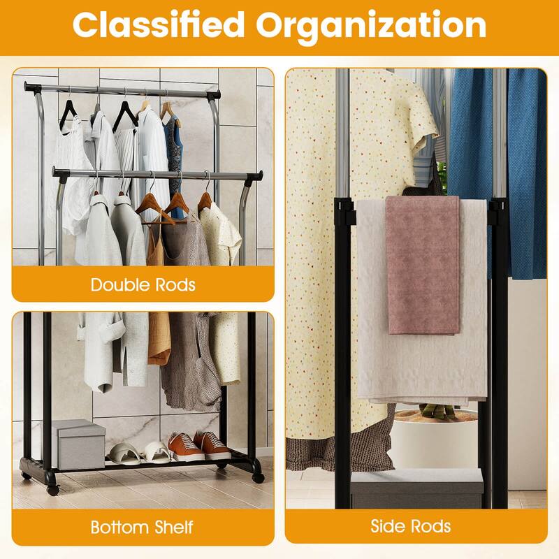 Costway Rolling Clothes Rack with Adjustable Height, Heavy-Duty Metal - See Details