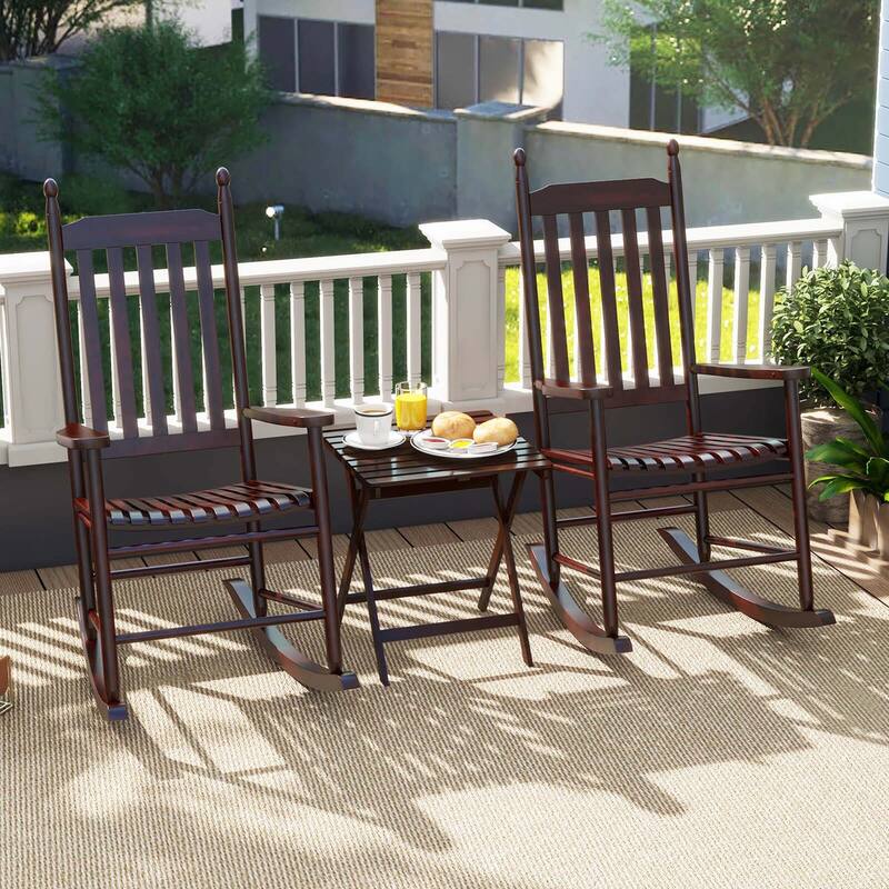 Costway Outdoor Wooden Rocking Chair with Solid Rocking Base Slatted - See Details