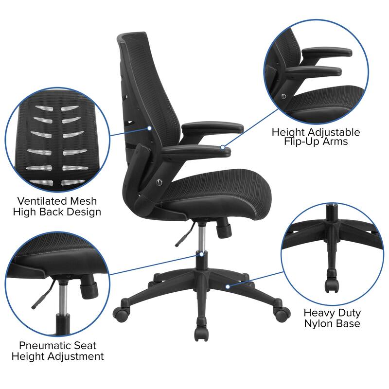 High Back Designer Mesh Swivel Executive Ergonomic Chair with Flip-Up Arms
