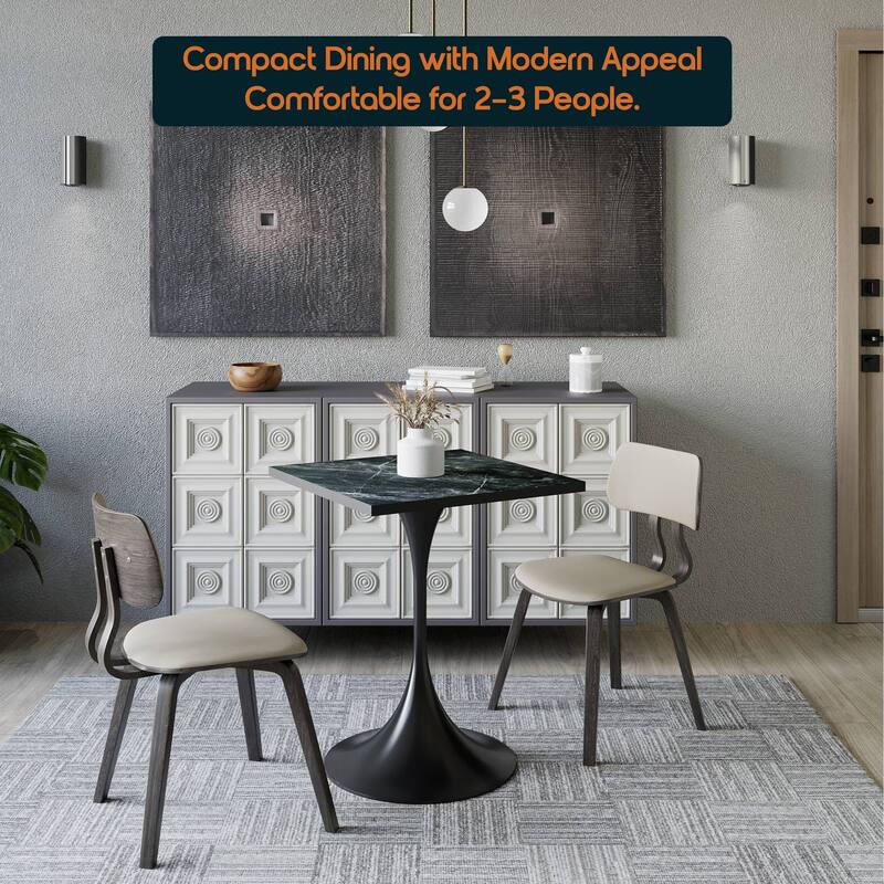 Verve 24 in. Wide Dining Table Square MDF Wood Tabletop in Black Stainless Steel Pedestal Base Accent Kitchen Table