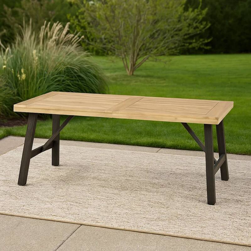 Wren Outdoor Dining Table, Rectangular 71 Inch, Brown and Black Wood