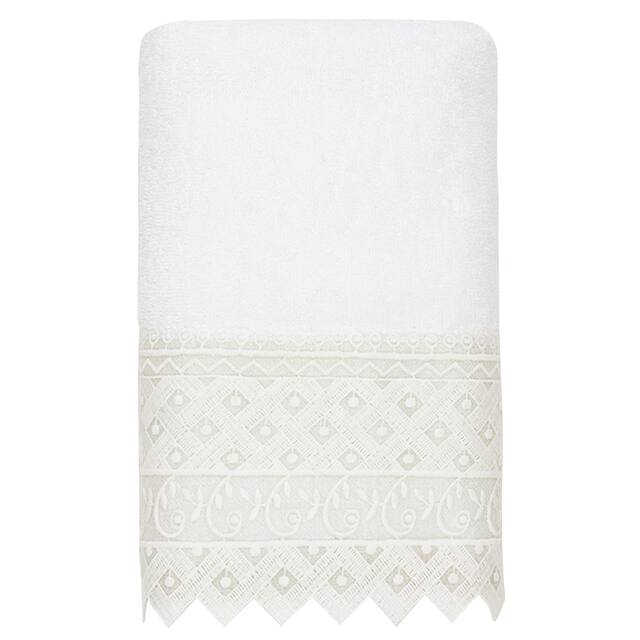 Authentic Hotel and Spa 100% Turkish Cotton Aiden White Lace Embellished Hand Towel - White