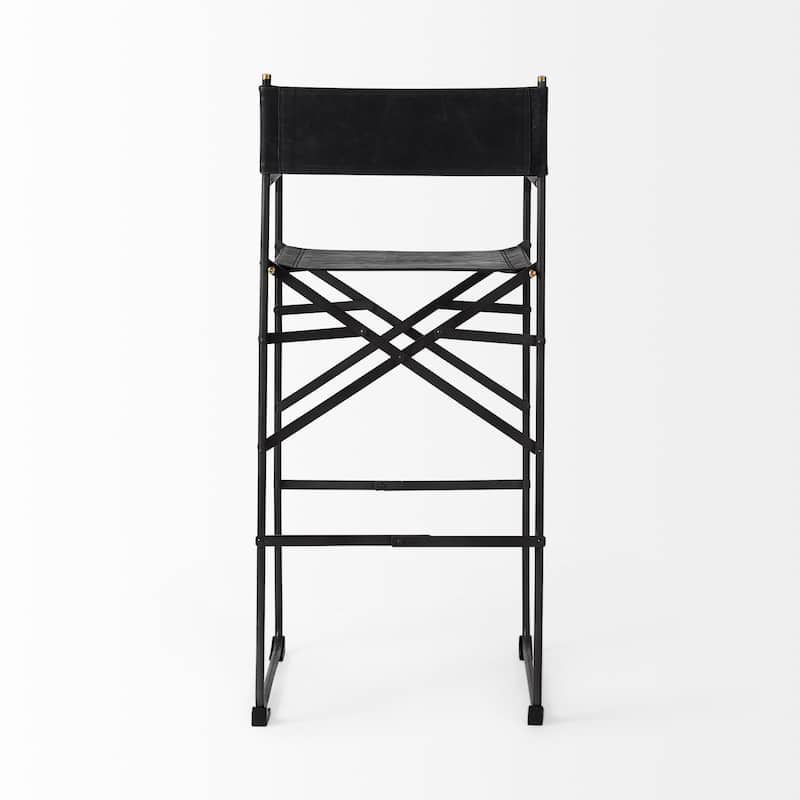 Direttore Black Genuine Leather Seat with Black Metal Frame Counter Stool