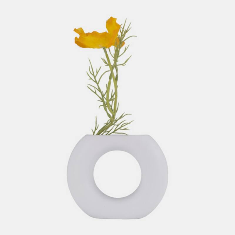 Donut Ceramic Vase with flat Base- 6.5" - White