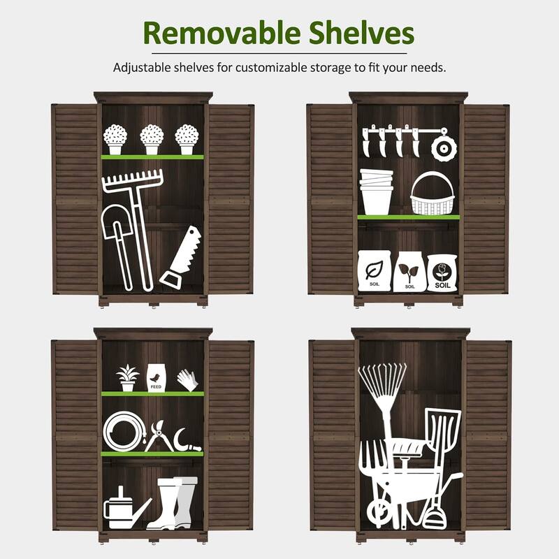 MCombo 63 inch Tall Outdoor Storage Tool Cabinet Shed with Lock for Yard (34.3" L x 18.3" W x 63" H), Wooden 0870