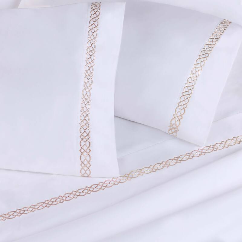 Superior Egyptian Cotton Embroidered Scroll 4 Piece Sheet Set