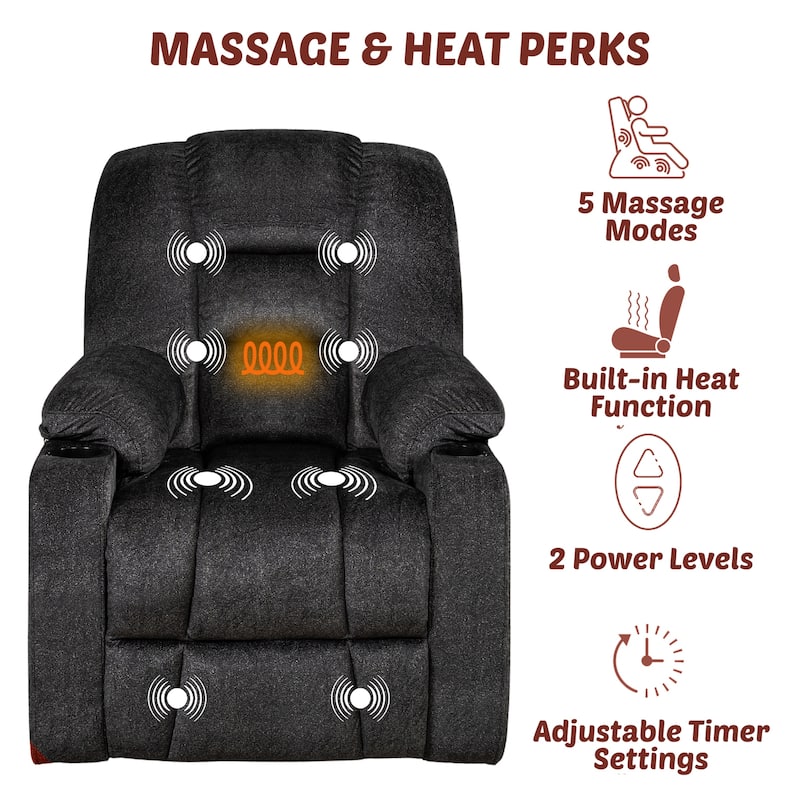 Plush Power Lift Recliner Chair with Massage and Heat