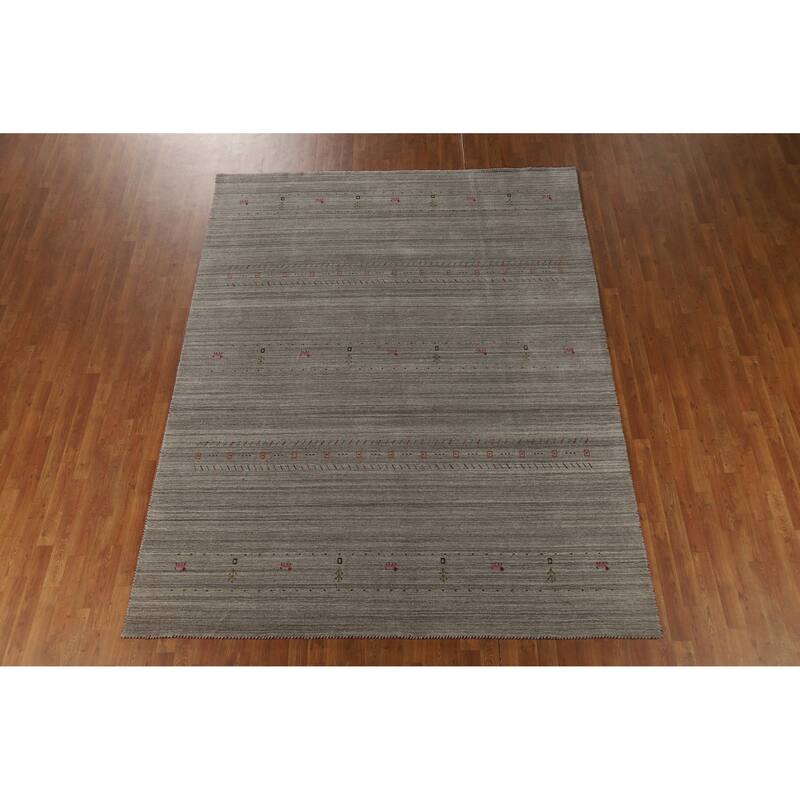 Hand Knotted Oriental 100% Wool Carpet Tribal Animal Pictorial Greys & Charcoal Gabbeh Area Rug - 9' 11'' X 7' 9''