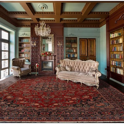 Hand Knotted Kashan Burnt Orange Wool Traditional Oriental Area Rug - 12' 5'' x 17' 2''