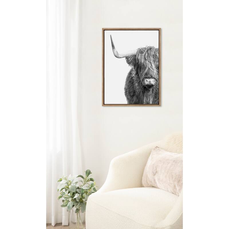 Kate and Laurel Sylvie BW Highland Cow 1 Framed Canvas by Amy Peterson