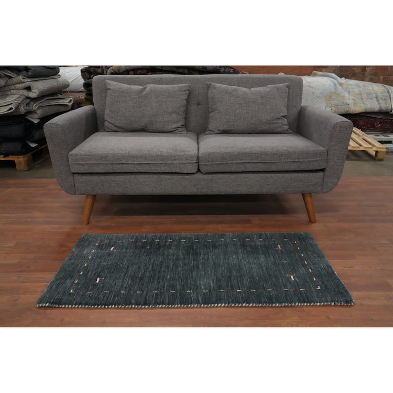 Hand Knotted Oriental 100% Wool Carpet Tribal Animal Pictorial Greys & Charcoal Gabbeh Area Rug - 4' 2'' X 2' 0''