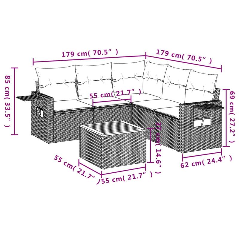 vidaXL Garden Sofa Set PE rattan Large UV-resistant materials