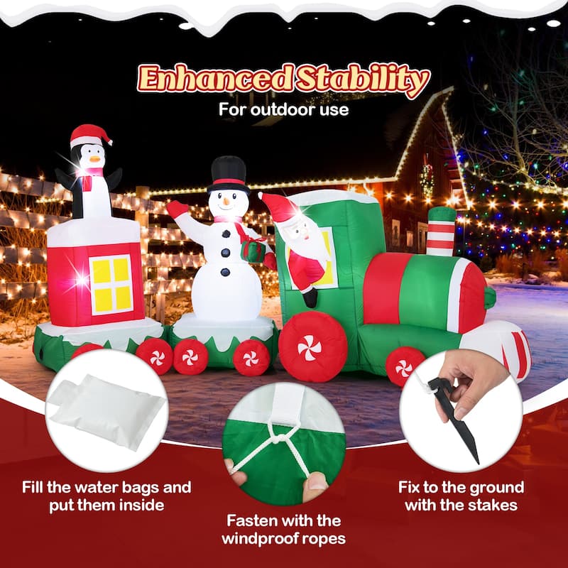 Gymax 11.5 Ft Outdoor Christmas Inflatable Train Blow up Xmas Train - Multicolor