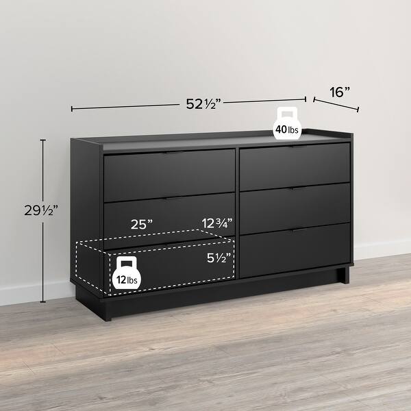 prepac simply modern dresser Prepac Simply Modern 6-Drawer 52.5" W Double Dresser for Bedroom, Chest of  Drawers, Modern Bedroom Furniture, Oak - Overstock