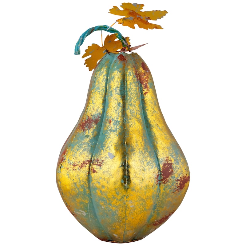 Gourd Metal Fall Harvest Decoration - 14" - Gold and Orange